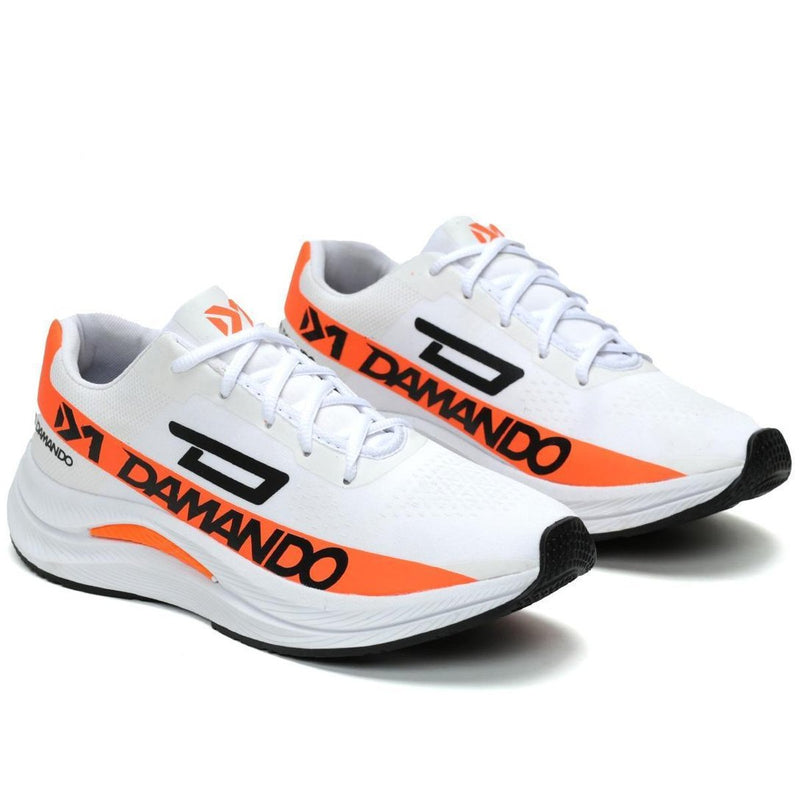 Tênis Masculino Academia Caminhada Corrida Leve Confortavel - Branco+Laranja