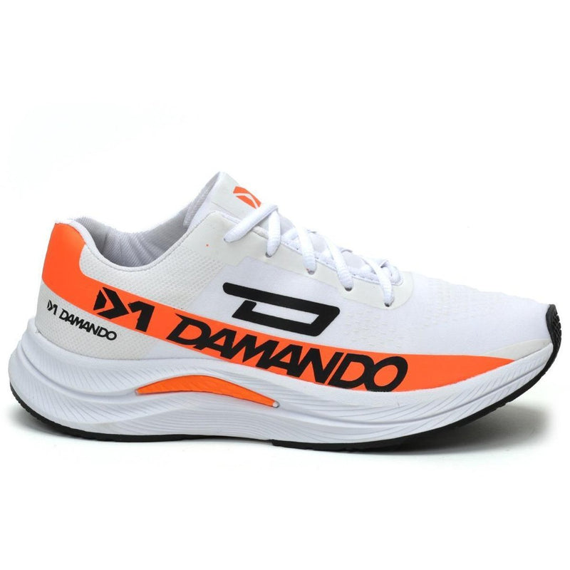 Tênis Masculino Academia Caminhada Corrida Leve Confortavel - Branco+Laranja