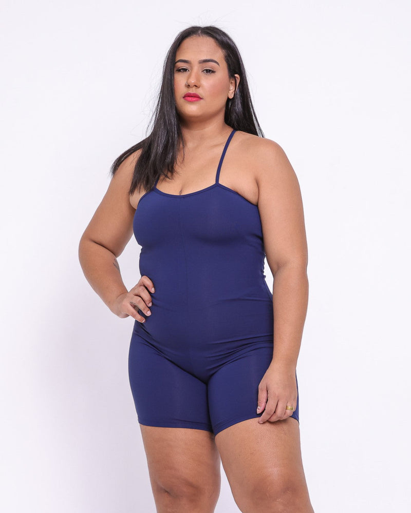 Macaquinho Fitness Básico Curve Plus Size Marinho