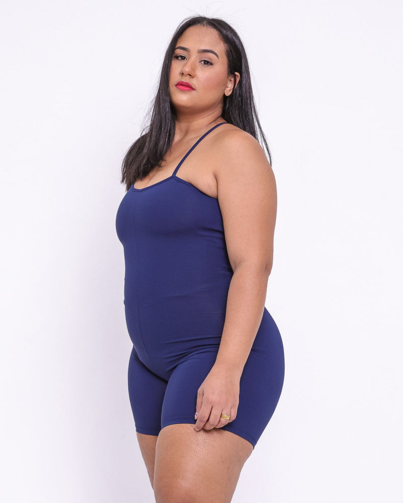 Macaquinho Fitness Básico Curve Plus Size Marinho