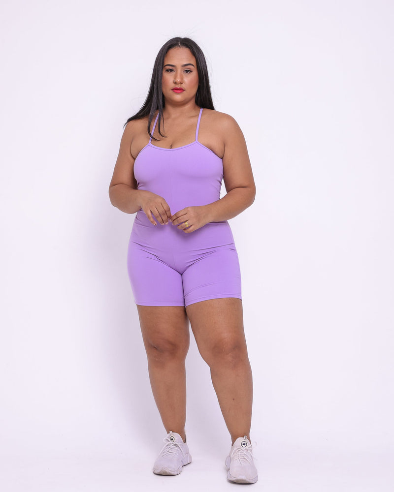 Macaquinho Fitness Básico Curve Plus Size Lavanda