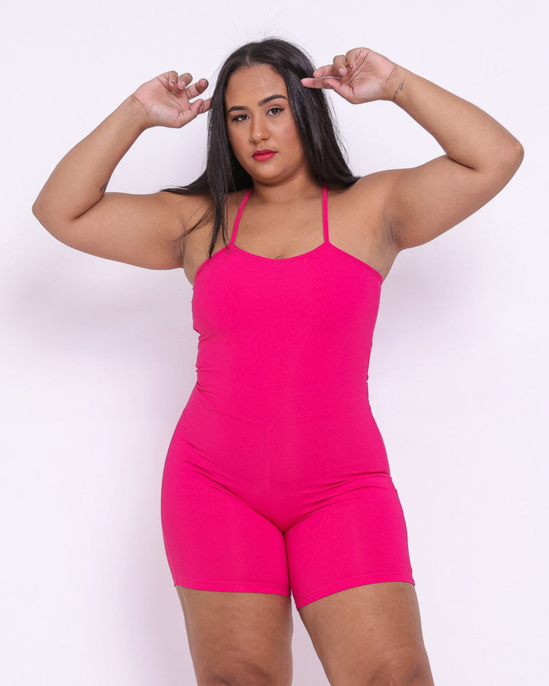 Macaquinho Fitness Básico Curve Plus Size Rosa