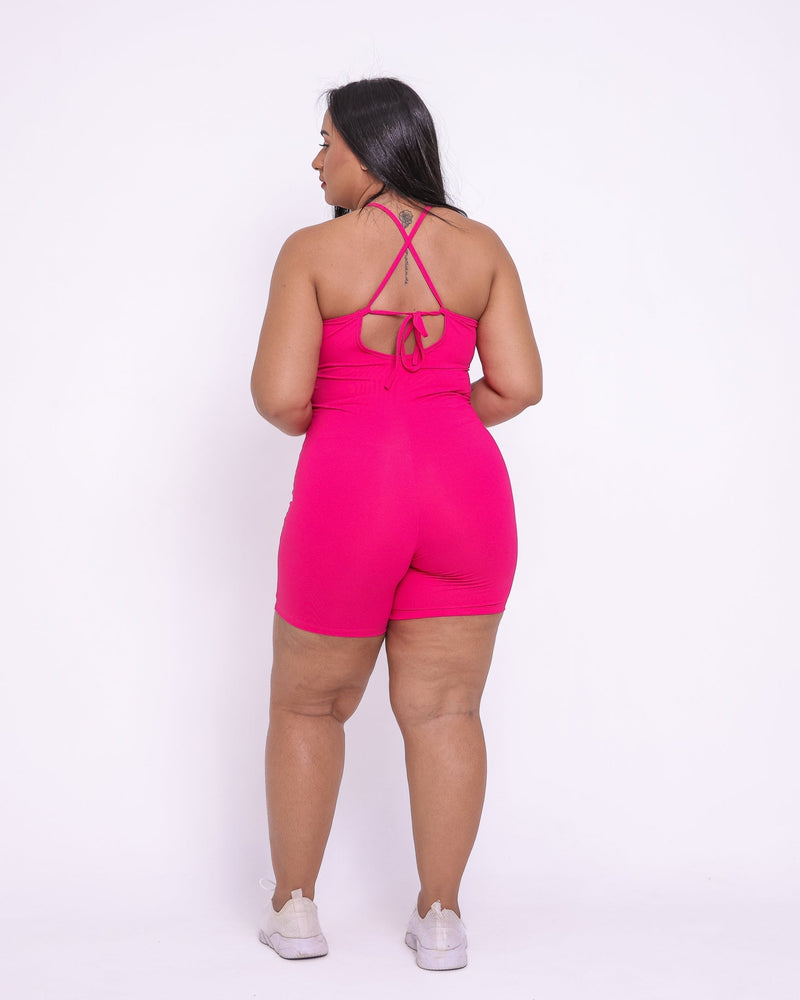 Macaquinho Fitness Básico Curve Plus Size Rosa