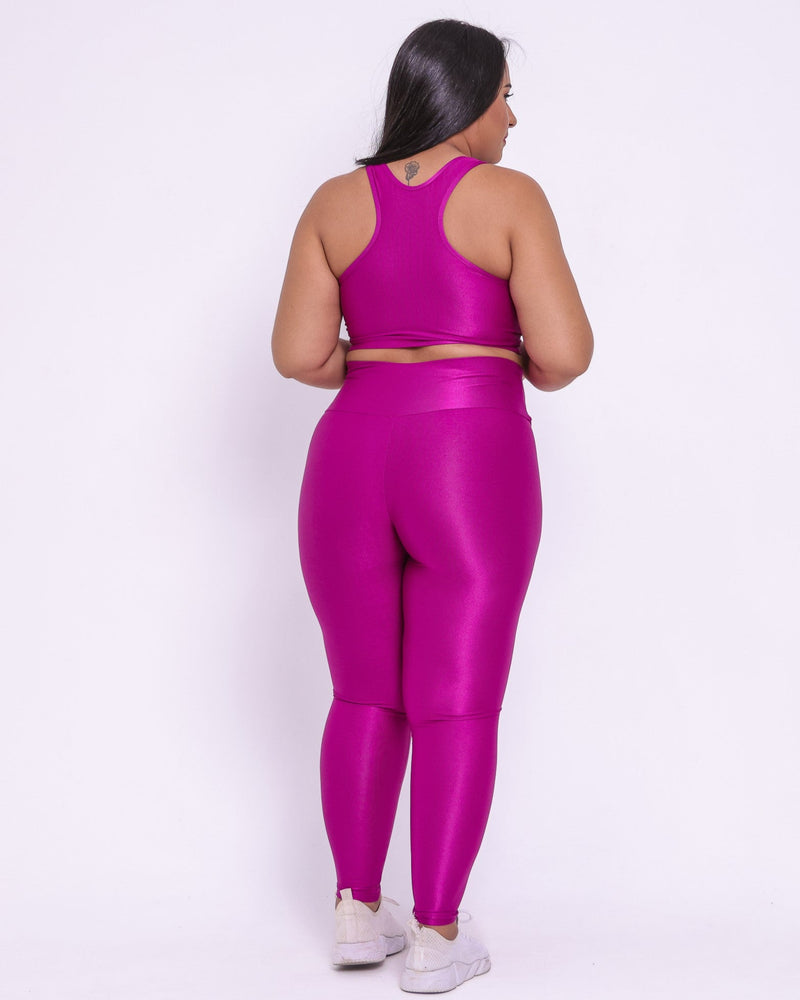 Conjunto Fitness Legging Curve Plus Size Rosa Uva