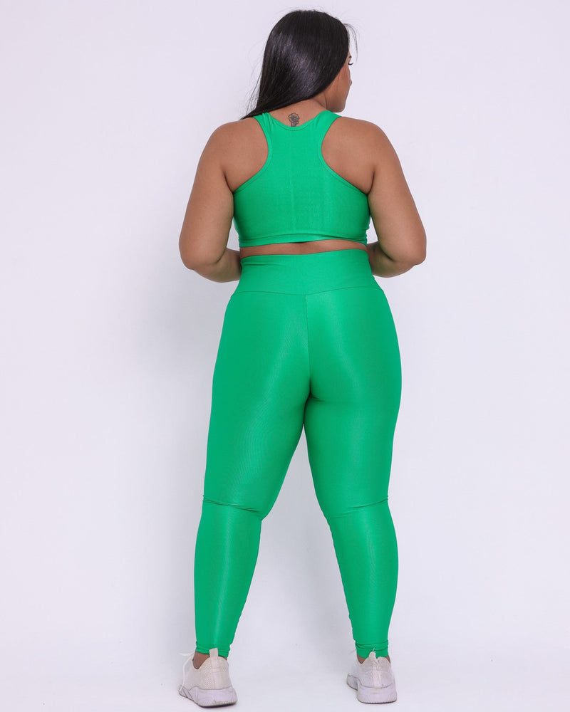 Conjunto Fitness Curve Plus Size Verde Bandeira