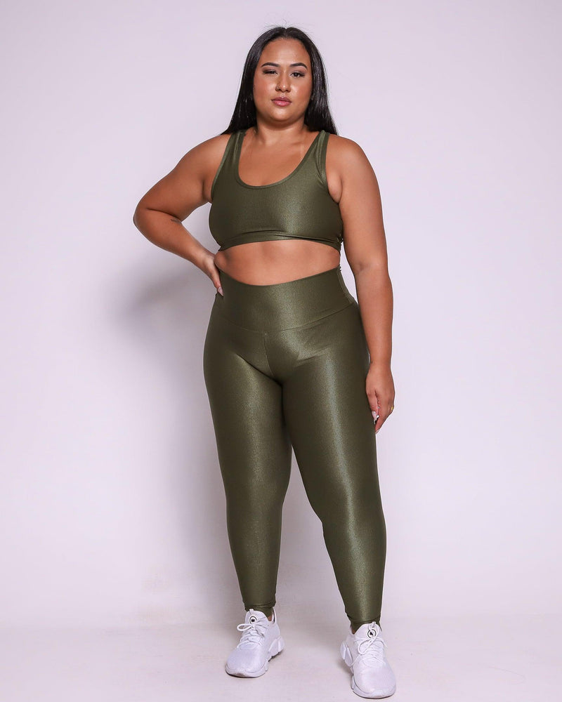 Conjunto Fitness Curve Plus Size Verde Militar Top Nadador