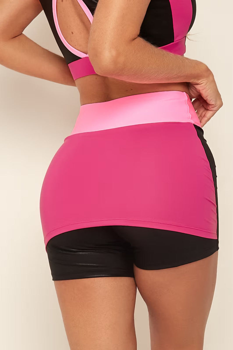 Conjunto Fitness Elláda Rosa Shorts Saia